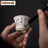 40ml Hand Painted Goldfish Tea Cups Grass Wood Gray Glazed Tasting Fragrant Cup Ceramic Msater Cup Meditation Cup Kung Fu Teaset