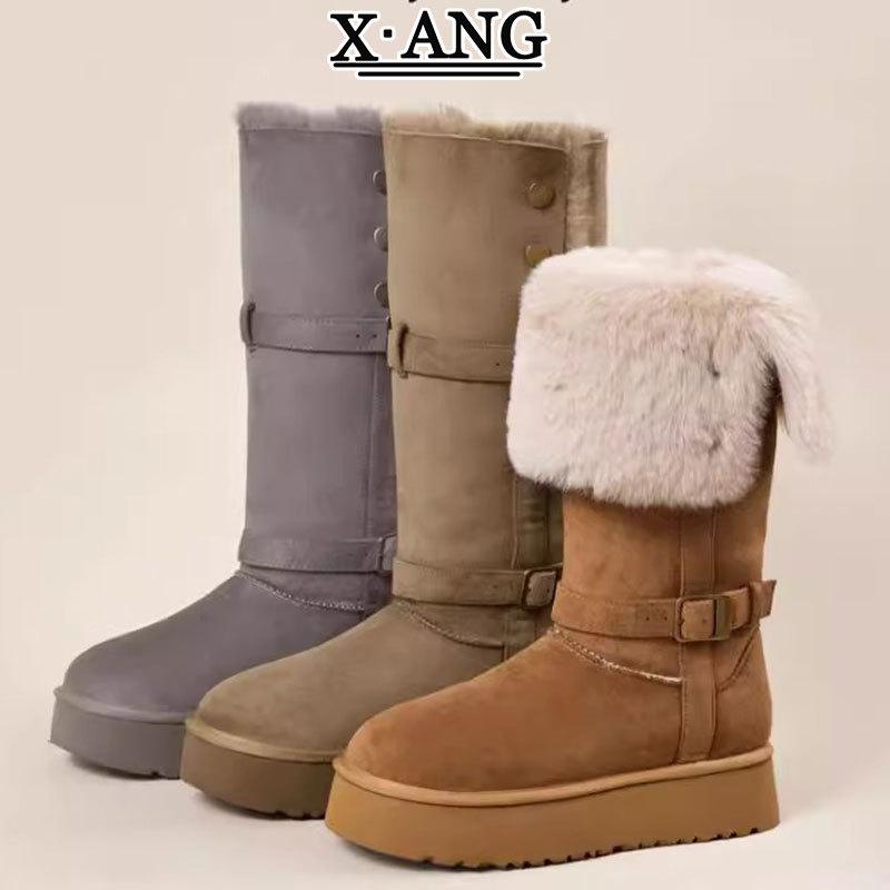 Sheepskin and fur integrated Sangpo snow boots women's winter velvet thickened warm Northeast large cotton shoes platform boots