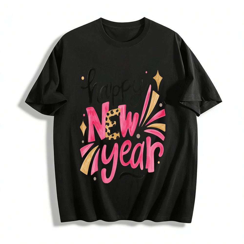 

Happy New Year Leopard Print Pink Graphic Casual Party Sweatshirt Pure cotton T-shirt XXS
