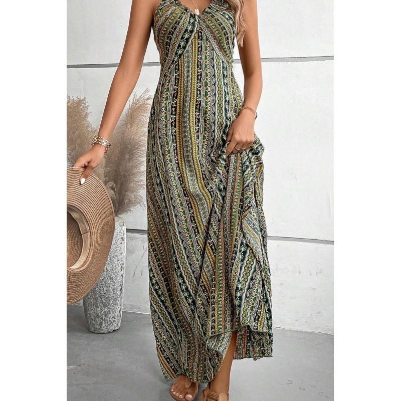 Ärmelloses Maxikleid mit Reißverschluss und Sommer-Blumenprint für Damen-Bademode