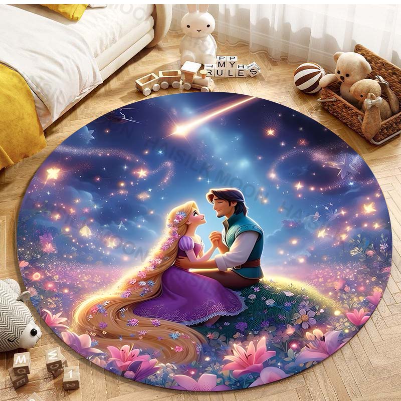 5 Misure Tappeto Rotondo Carino con Stampa della Principessa Rapunzel per Soggiorno, Camera da Letto, Tavolo e Sedie, Divano, Decorazione, Tappeto e Tappetino per la Stanza dei Bambini
