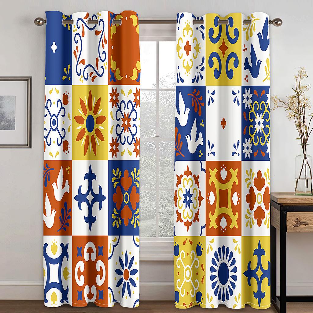 2 Stück Afrikanisches Muster Ethnisch Antik Vorhang Bunt Stammesgeschichte Druck Stangentaschenvorhänge Halbverdunkelungsvorhänge Für Schlafzimmer