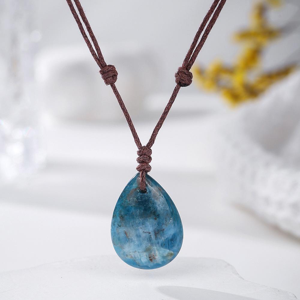 Natural crystal pendant, amethyst necklace, hand woven, water droplet jewelry