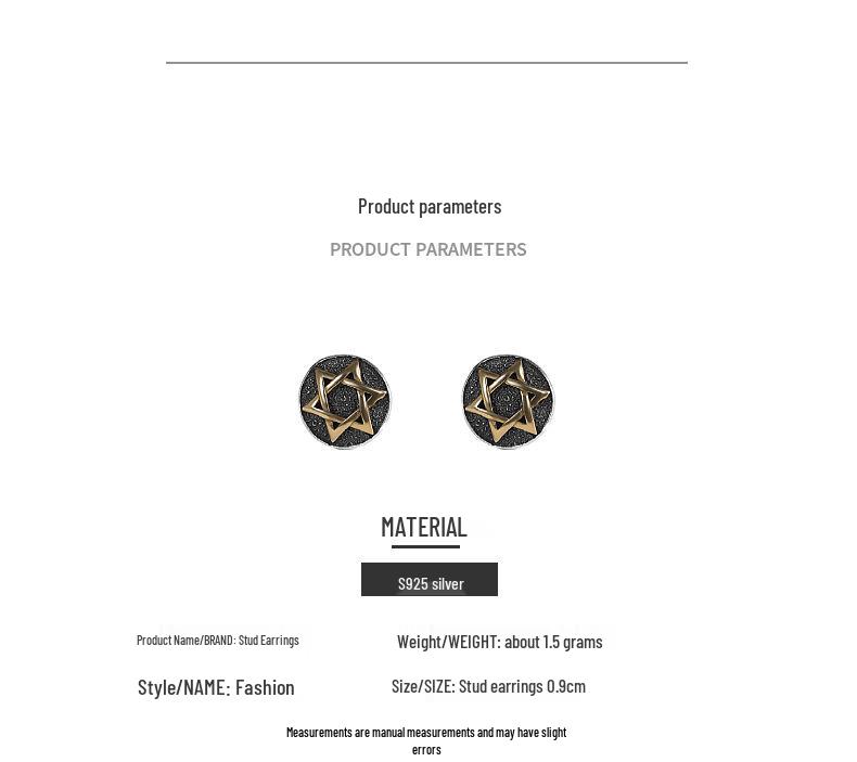 S925 Sterling Silver Vintage Six-Pointed Star Stud Earrings - Unisex, Simple & Versatile
