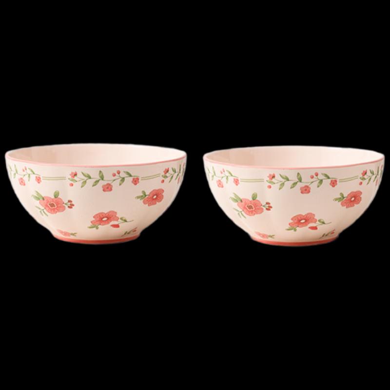 Peierson 8-inch Red Glaze Ceramic Lotus Bowls (Set of 2)