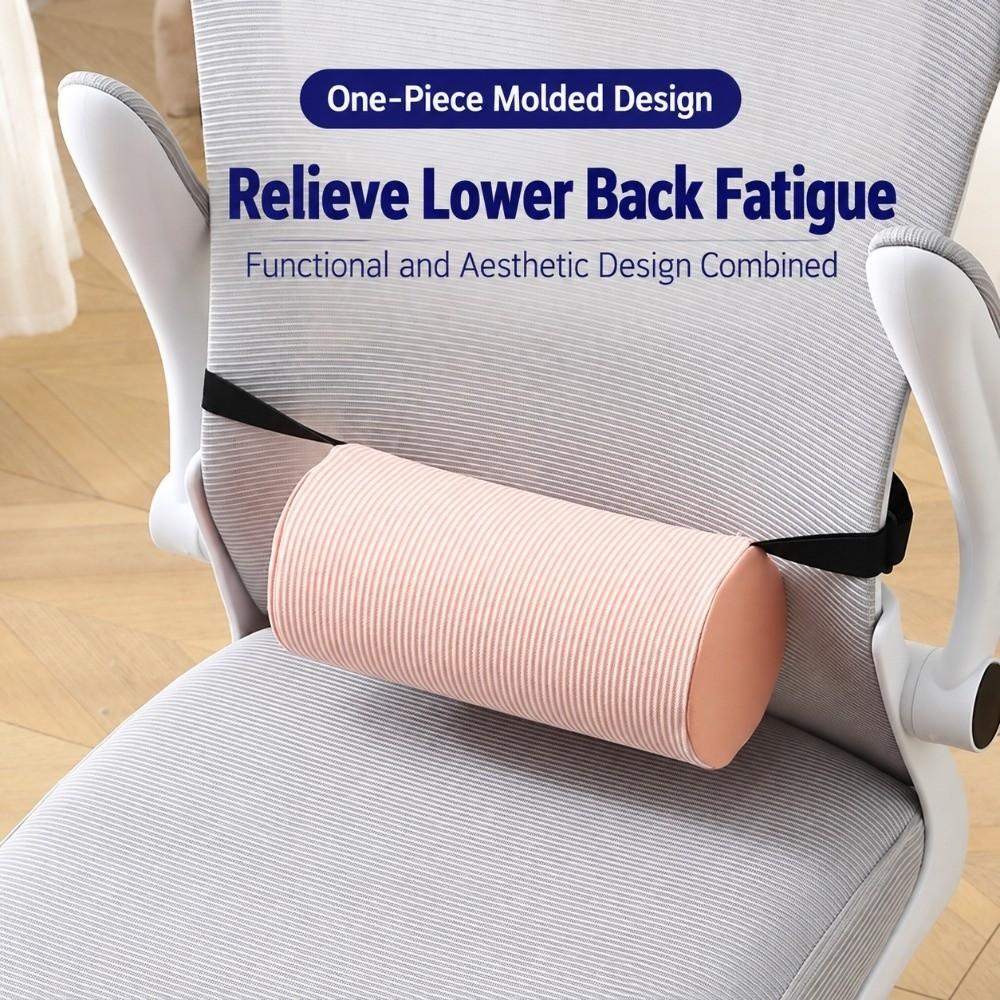 Memory Foam Lumbar Roll Pillow Stripe Cover Cylinder Shape Memory Foam Pillow Fabric Cover Adjustable Strap Office Chair Pillow