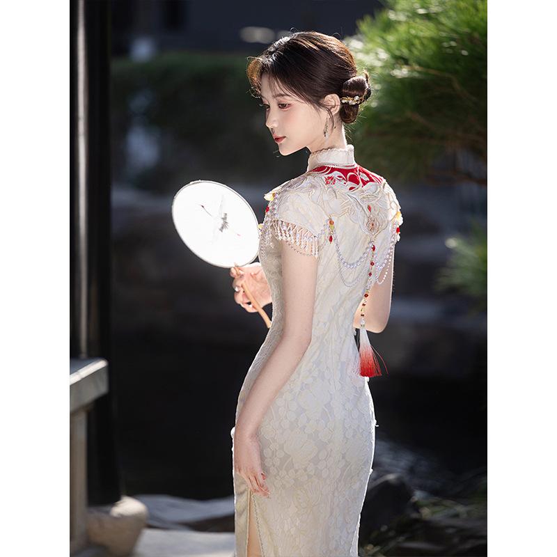 Champagne engagement cheongsam women's new Chinese summer sexy daily dress 1011 new improved young model