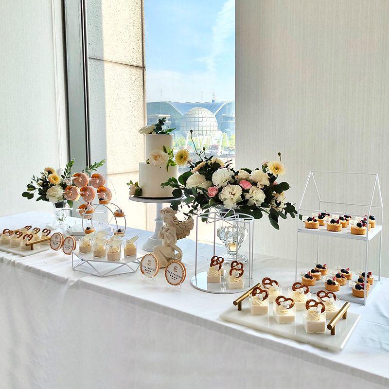 Wrought Iron Cake Stand: White Dessert Table Centerpiece for Weddings and Buffets