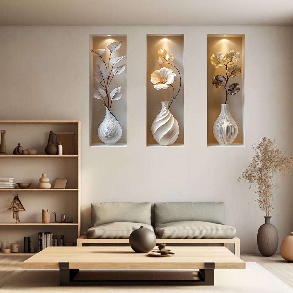 3Pcs Waterproof Flower Wall Sticker Plant Wall Sticker for Office Living Room Study Cabinet