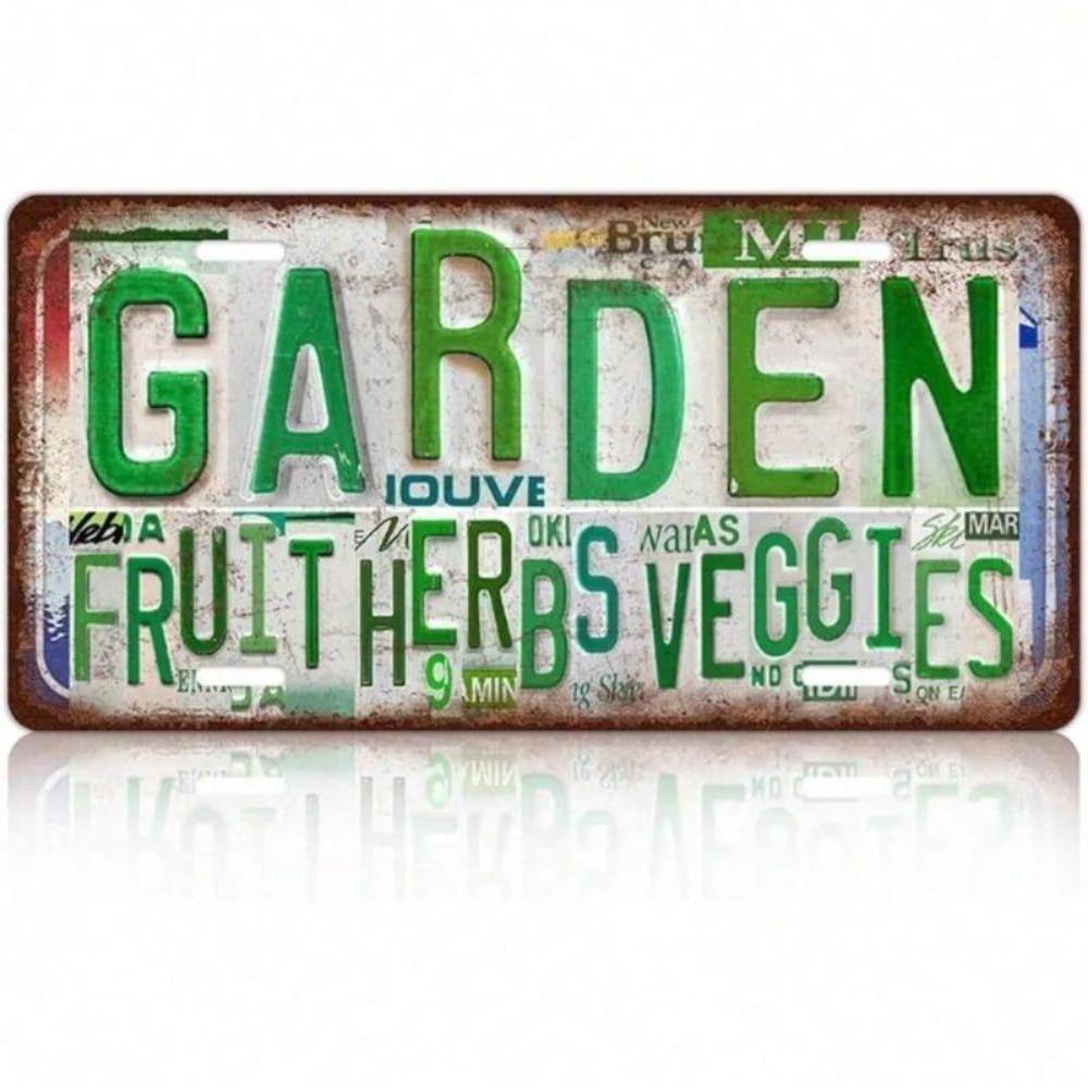 Vintage Metal Tin Sign Garden Wall Decor Herb Fruit Veggie Theme Retro License Plate Outdoor Indoor Pub Garage