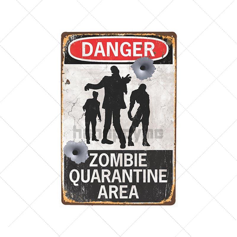Danger Zombies Zone Retro Sign Metal Plaque Vintage Bar Pub Wall Decorative Plates Funny Poster Home Decor 20x30 CM