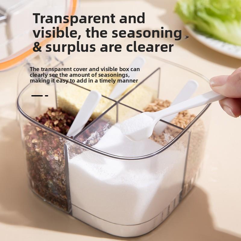 Four Compartment Kitchen Seasoning Box with Lid, Detachable and Washable for Solid Seasonings