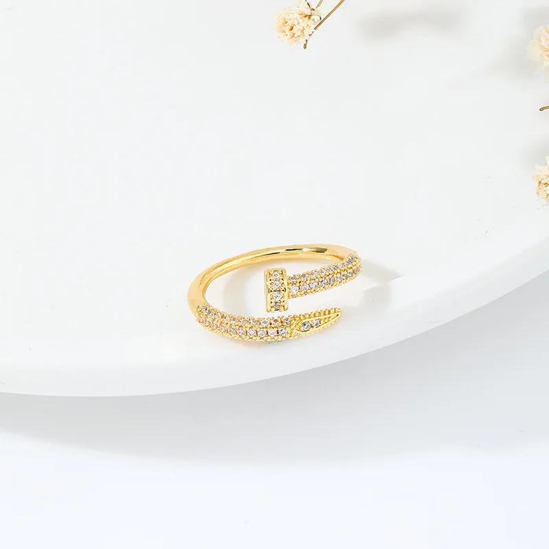 Women Adjustable Nail Ring Korean Fashion Punk Cubic Zirconia Ring Daily Simple Jewelry