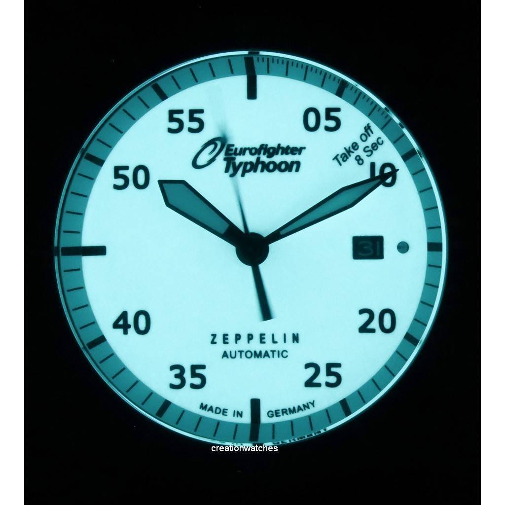 Zeppelin Eurofighter Lederarmband Beige Dial Automatic Diver's 7268-5 72685 200M Herrenuhr