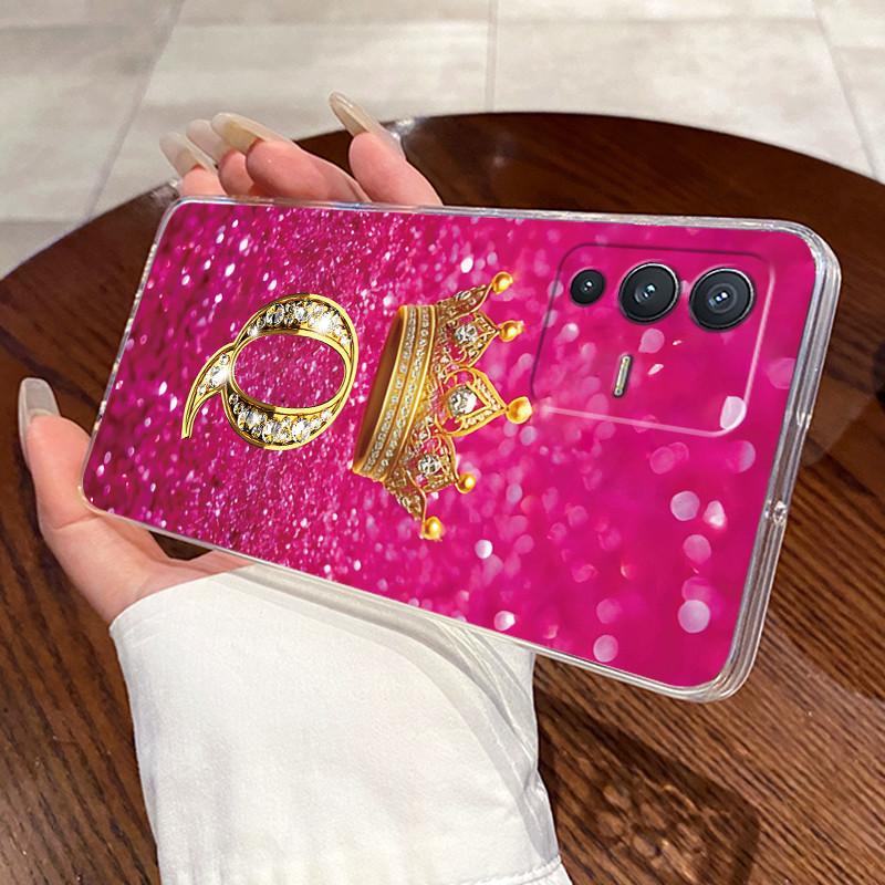 For Vivo V23 Pro New Crown Letter Pink Shiny A To Z Couple Phone Case For Vivo V23 Pro Transparent TPU Shockproof Soft Casing