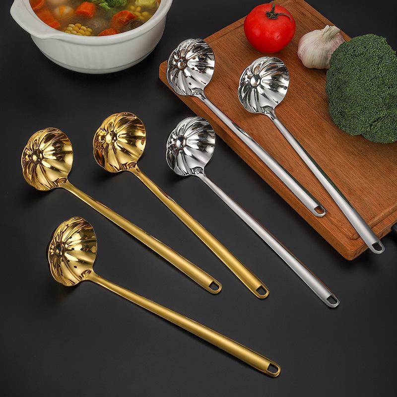 Cuchara Gruesa de Acero Inoxidable para Separar Aceite Chapada en Oro Estilo Nacional Cuchara Coladora para Separar Aceite y Agua