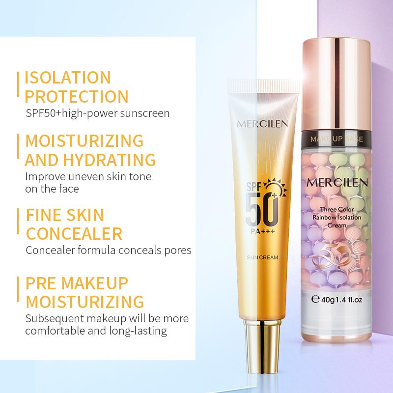 MERCILEN 2 IN 1 Rainbow Isolated + Sunscreen SPF 50+ Concealer Moisturizing Primer Brightening and Contouring