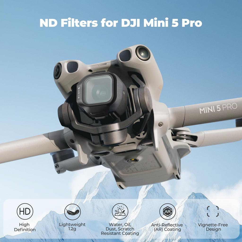 Freewell ND Filters for DJI Mini 5 Pro ND1000 Full Light Control for Cinematic Aerial Footage All-Day 6-Pack – ND16, ND32, ND64, ND256, ND512, –