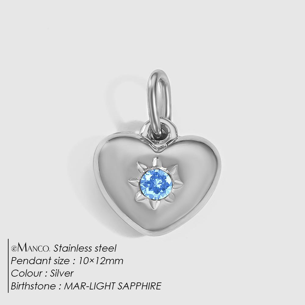 eManco Stainless Steel Heart Charm Valentine's Day Charms Multicolor Birthstone Pendants for Girl Sweet Jewelry Making