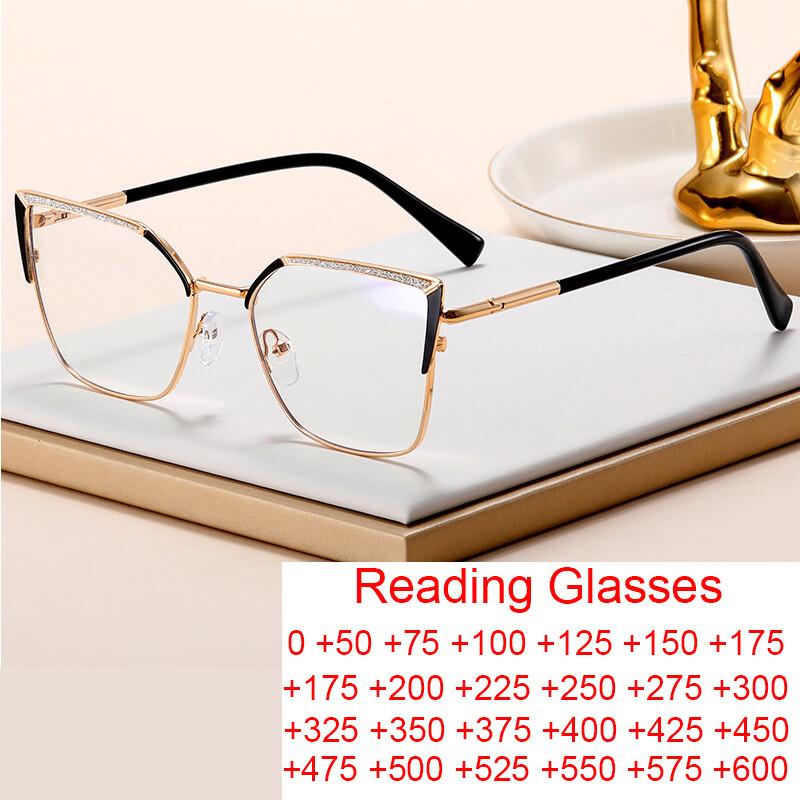 2026 New Fashion Square Reading Glasses Women Metal Frame Anti Blue Light Eyeglasses okulary do czytania damskie occhiali da