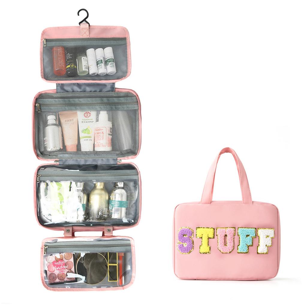 Polyester Travel Toiletry Bag With Dry Wet Separation And Hanging Design For Home And Travel Use