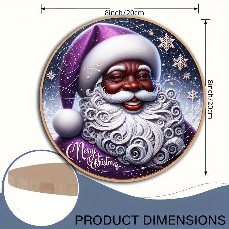 1 elegant purple black Santa Claus circular plaque, Merry Christmas home, door and room wall decoration, perfect holiday gift