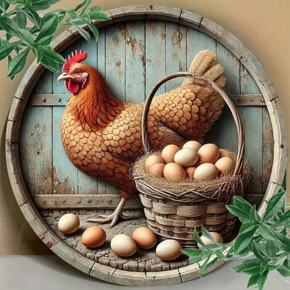 Vintage Round Chicken Metal Sign 20x20cm Kitchen Wall Decor