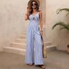 Spring/Summer New Style Striped Bralette Open-Back One-Piece Long Pants V-Neck One-Piece Pants Women