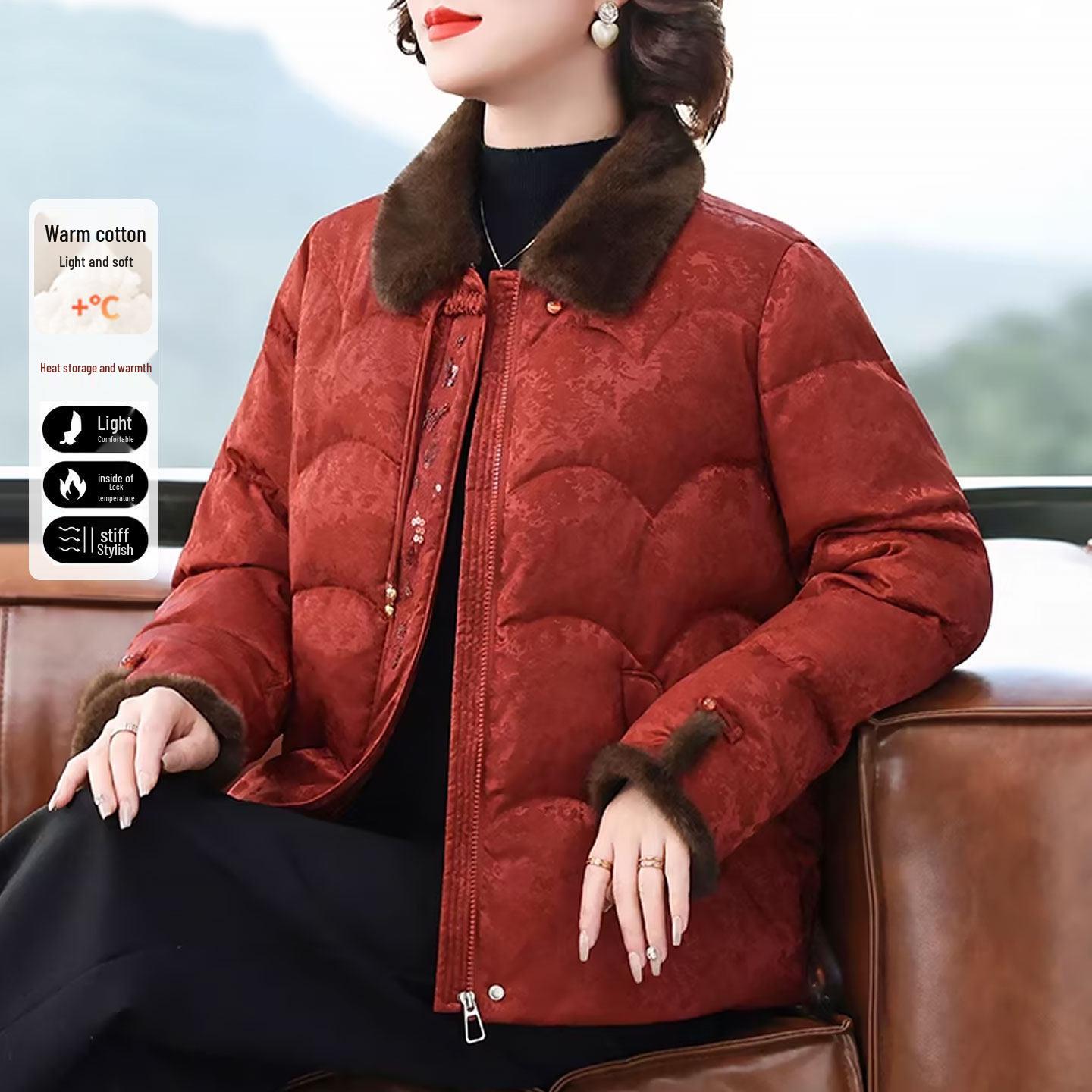 

Winter 2025 Warm Cotton Jacket for Mothers: New Chinese Style for Middle-Aged and Elderly Women 4XL (135-150 lbs)