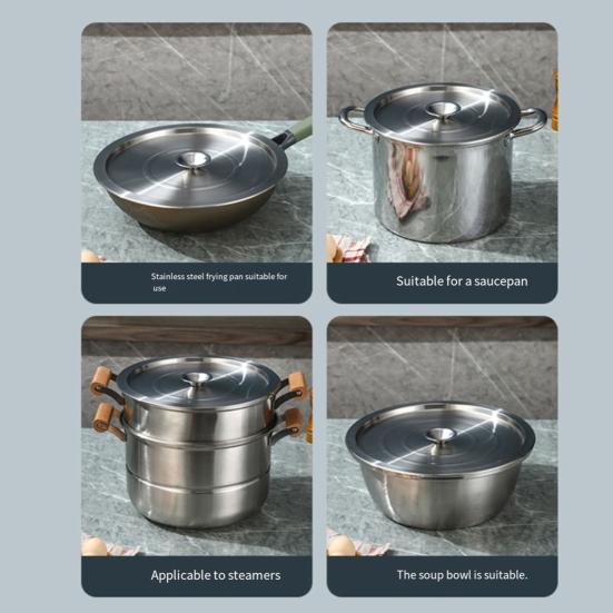 Yousheng Rostfritt Stål Grytlock Universellt Ångtåligt Lock Värmetåligt Knopphandtag Lättlyftande Lock för Burk och Grytor Köksredskap