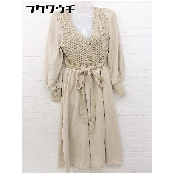 DHOLIC Knit Switching Long Sleeve Below Knee Length Dress Beige Women s [Used]