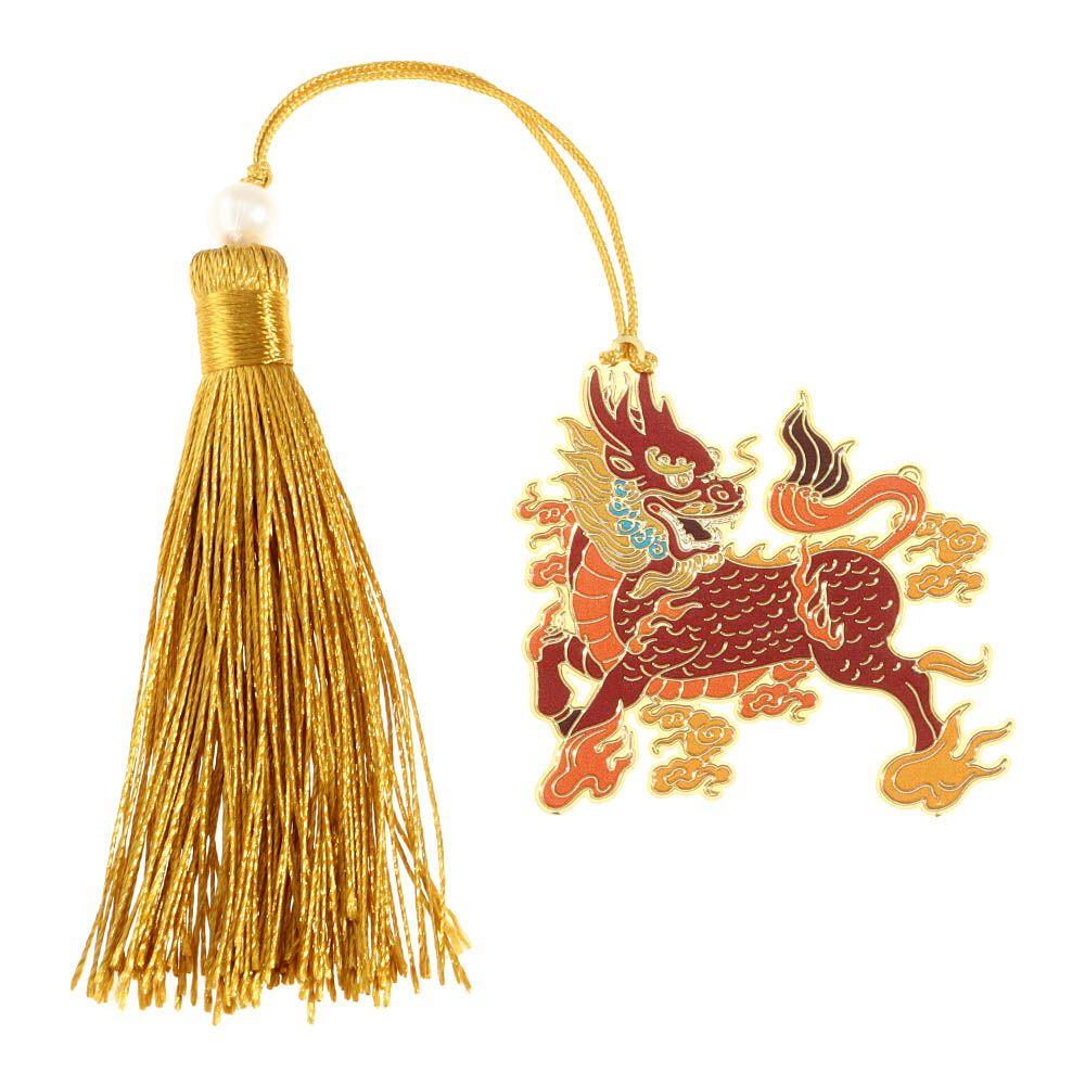 Student Gift Metal Dragon Tiger Retro Tassel Pagination Mark Brass Bookmark Painted Book Clip