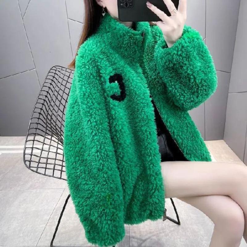 Autumn and Winter Casual Outer Wear Fleece Thickened Double-sided Coral Fleece Thermal Sweater Home Stand-up Collar Plush Jacket Women's Tide
