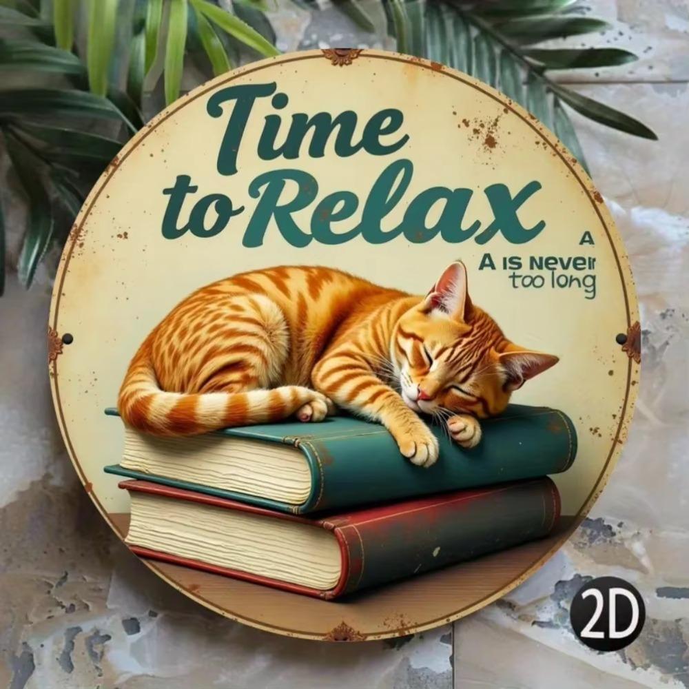 Iron Wall Art Vintage Sleeping Cat Print 2D Home Decor Garden Cafe Gift