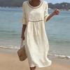 Europa, Amerika, Frühling und Sommer elegantes lässiges Rundhals-Mittellangen-Einfarbiges Damenkleid