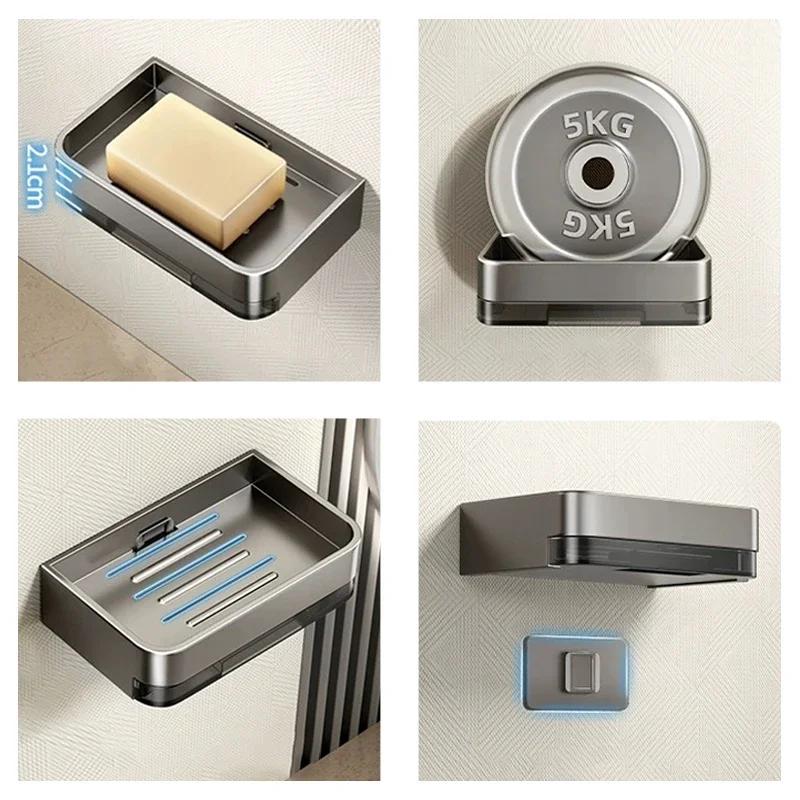 1pc Bathroom Soap Dish No Drill Wall Mounted Soap Holder Aluminum Alloy Sponge Storage Organizer Bathroom Accessories