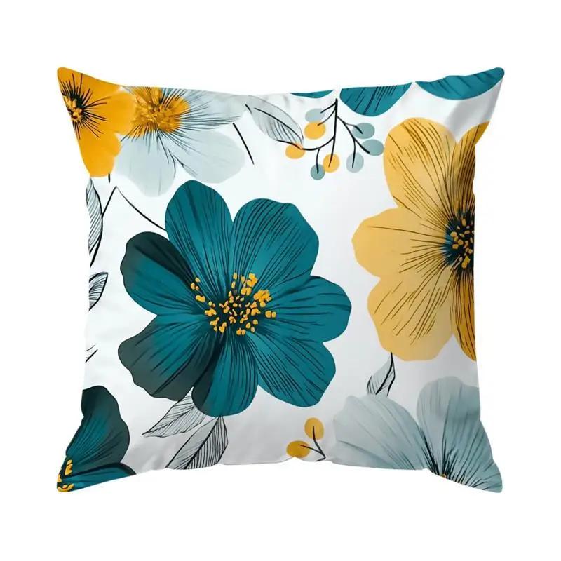 Blue Green Flower Cushions Pillowcase Printed Polyester Throw Pillow Cover Decorative Sofa Cushion Pillowslip Home Decor