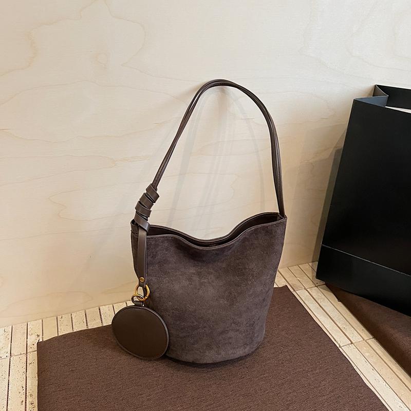 Korean niche ins suede suede surface retro bucket bag versatile shoulder messenger women tote bag