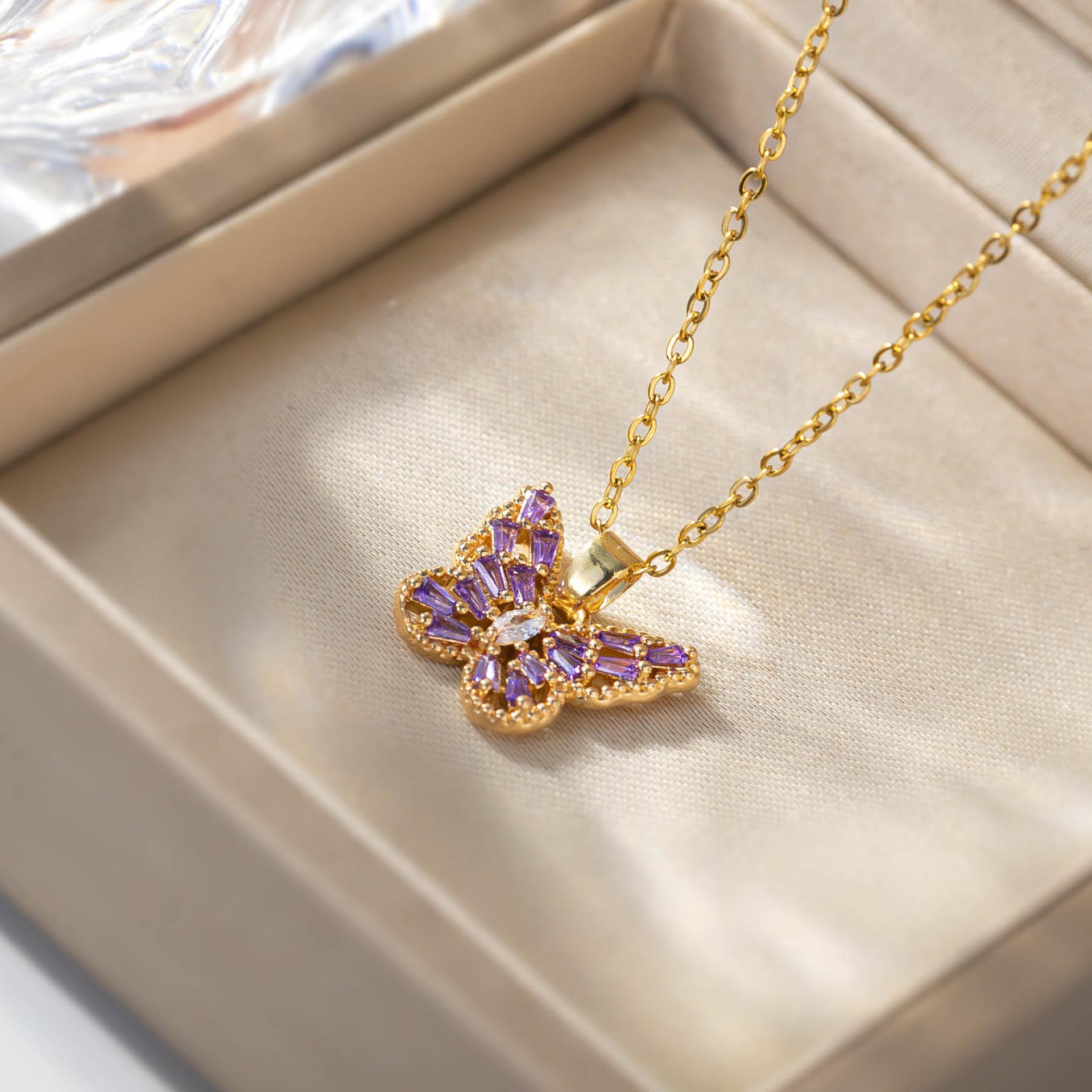 Gold-Plated Crystal Zirconia Butterfly Choker Necklace - Fresh Pastoral Style