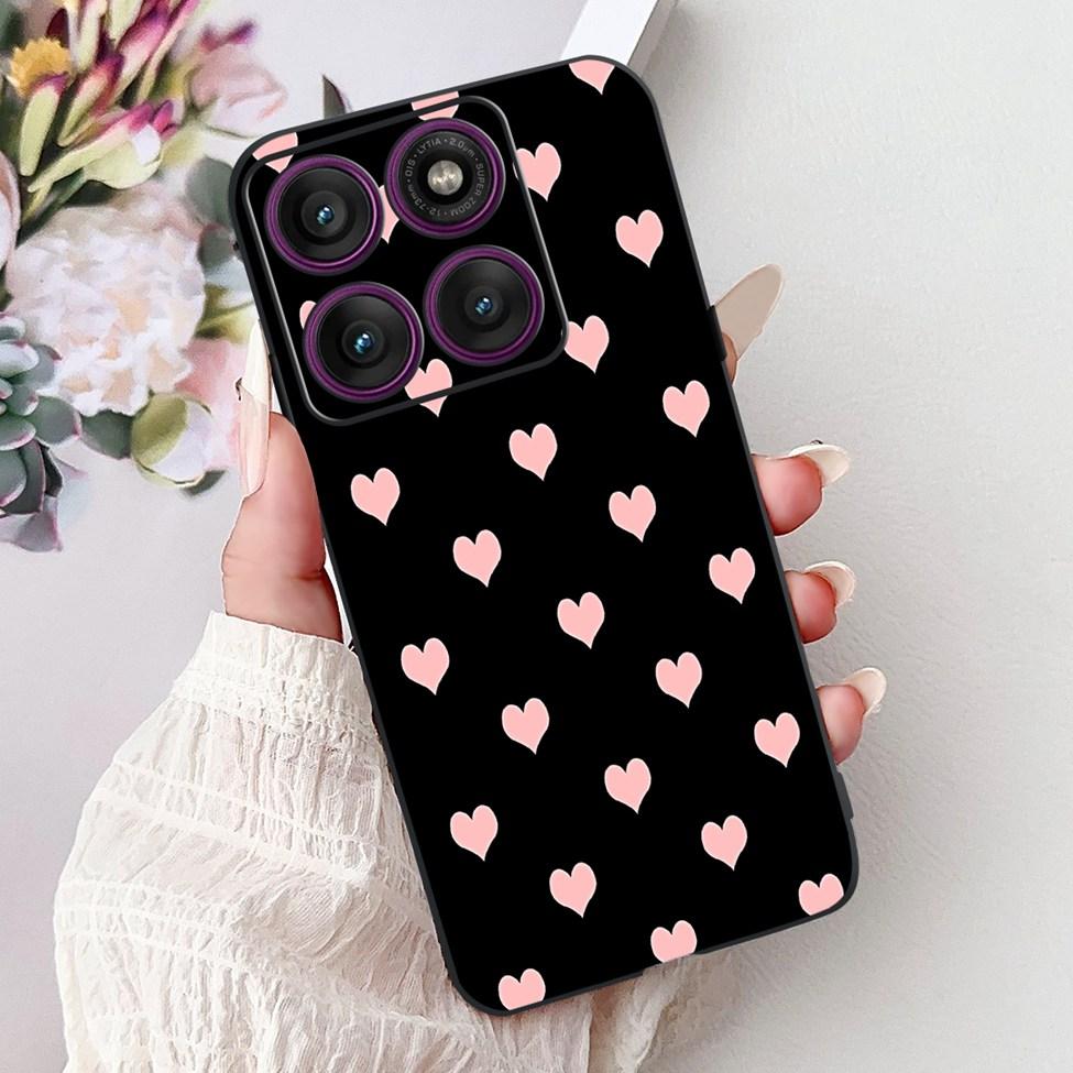 For Motorola Edge 60Pro XT2507-1 Back Cover For Motorola Edge 60 Pro Case Cute Cartoon Luxury Flower Painted Black Silicone 6.7"