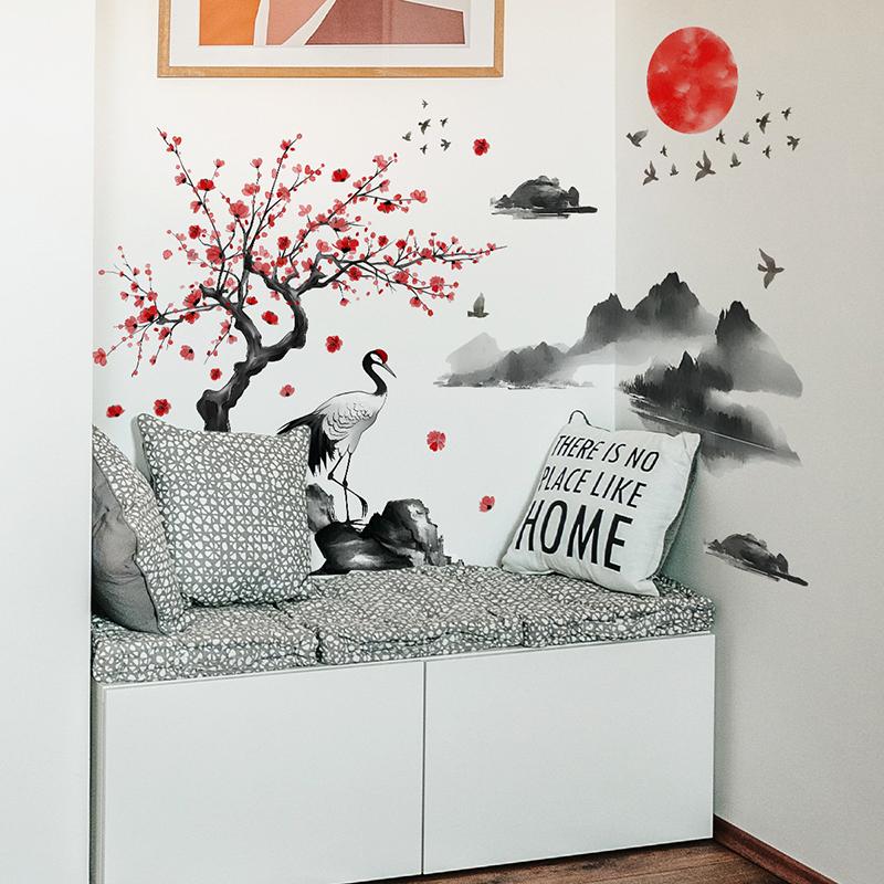 Chinese Style Ink Painting Wall Sticker Bedroom Living Room Wall Sticker Home Decor Self-Adhesive Wallpaper Art Murals