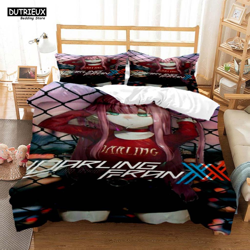HD Anime Zero Two Darling In Franxx 3D Printed Bedding Queen Bedding Set  Soft And Comfortable  Customized King Size Bedding Set