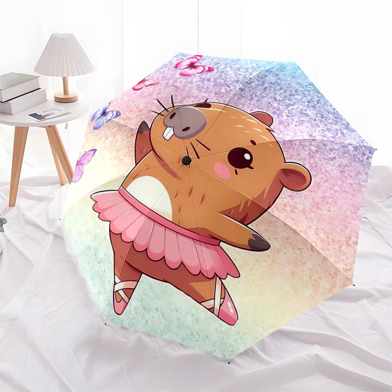 Capybara Themed Travel Umbrella-8 Ribs Automatic Opening and Closing, Portable Folding Design, Compact and Stylish Umbrella Suitable for Out