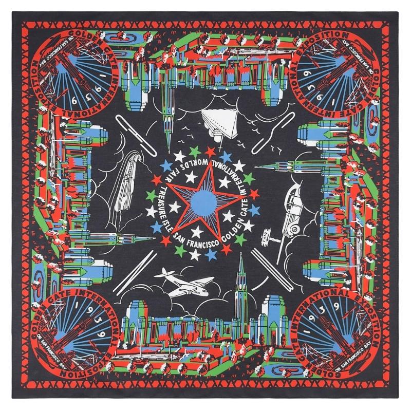 21'' Golden Gate Pattern Bandana Head Scarf for Women Men Square Turban Head Scarf Punk Head Wrap Headwear