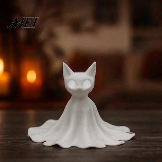 Creative Window Sill Accents 3D Printed Cat Ghost Desk Buddy, Cute Halloween Kitty Figurine for Desktop Ornaments Office Shelf, Spooky Kitten