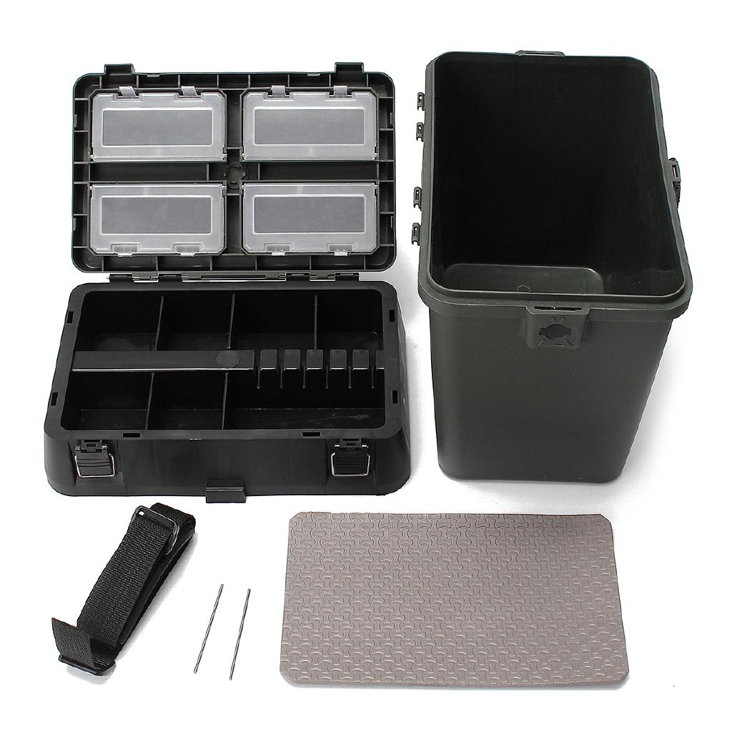 380x230x390mm Angelkoffer mit Gurt Großes Fassungsvermögen Angelköder Zubehör Aufbewahrungskoffer Sitzbox