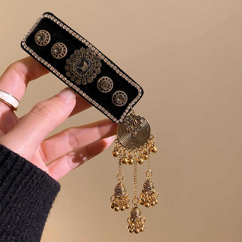 Diamond-encrusted Square Love Pearl Tassel Hairpin New Chinese Retro National Style One-word Clip Fashion Guochao Hair Accessories Women