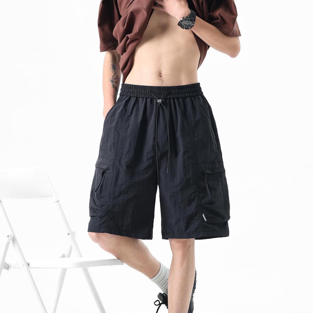 Men's American Workwear Shorts - Summer Loose Fit, Mid-length, Multi-pocket Ice Silk Sports Pants