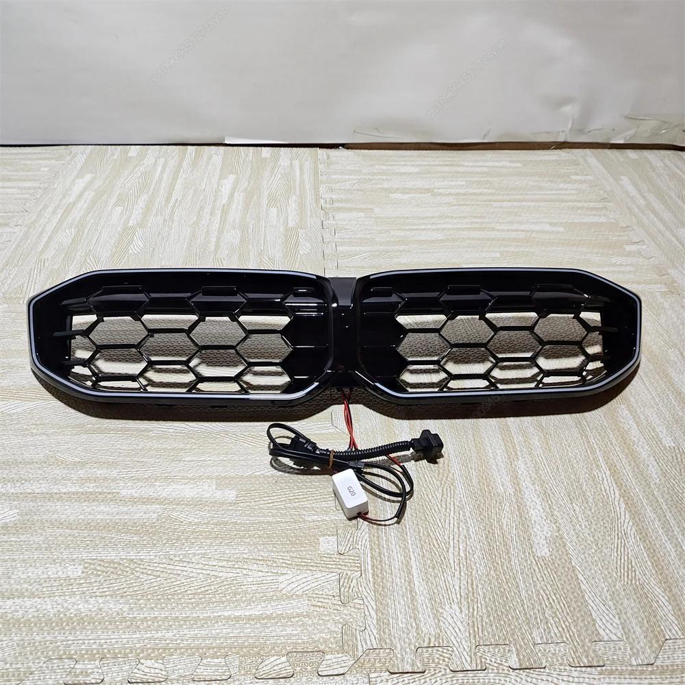 Front Kidney Diamond Grille Grill Center Grid Mesh With LED Light For BMW 3 Series G20 G21 M-Sport 320i 325i 330i LCI 2022-2024
