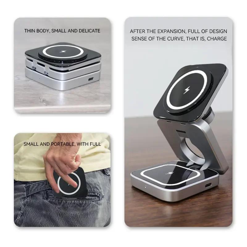 3 In 1 Foldable Magnetic Wireless Charger For Magsafe iPhone 16 15 14 13 12 IWatch AirPods 3/2 Fast Charging Holder Dock Station